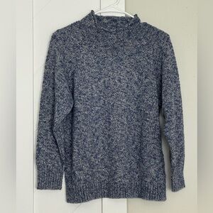 L.L.Bean Cotton Knit Sweater Funnel Neck Blue XL Petite